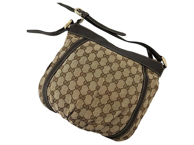 Borsa a tracolla Gucci in tela con motivo GG e pelle Marrone - vista 3