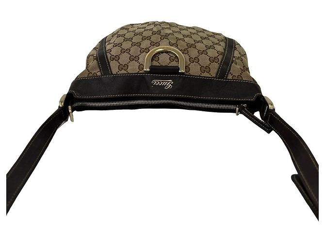 Borsa a tracolla Gucci in tela con motivo GG e pelle Marrone - vista 4