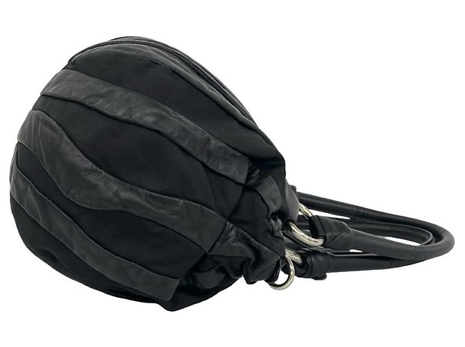 Saco Tote Prada em couro e tecido Tessuto riscado preto - vista 6