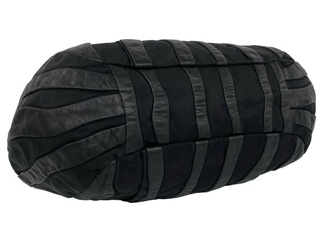 Saco Tote Prada em couro e tecido Tessuto riscado preto - vista 7