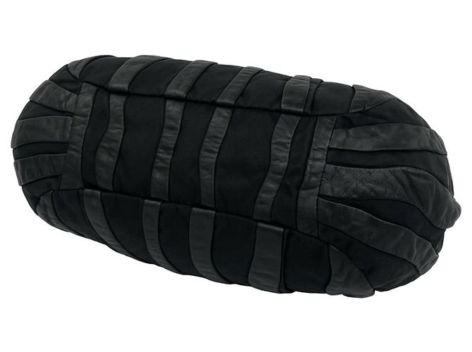 Saco Tote Prada em couro e tecido Tessuto riscado preto - vista 8