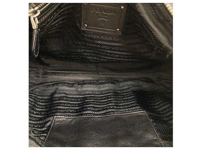 Saco Tote Prada em couro e tecido Tessuto riscado preto - vista 9