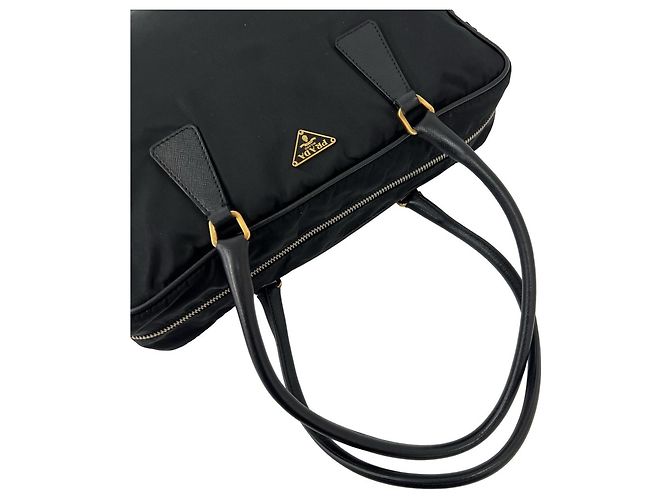 Prada Triangle Logo Hardware Tote Bag Black - view 4