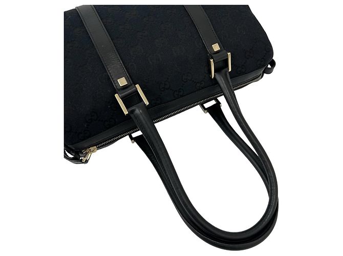 Gucci GG Logo Canvas und Leder Tote Bag Schwarz - Ansicht 4