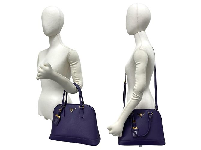 Bolsa Prada em couro Saffiano com logo triângulo Roxo - vista 2