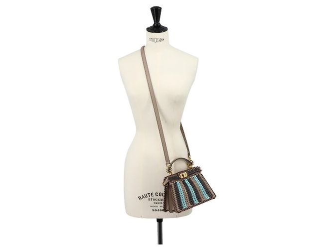 Borsa 2-Way Fendi Peekaboo ISeeU Petite Marrone Blu Beige - vista 10