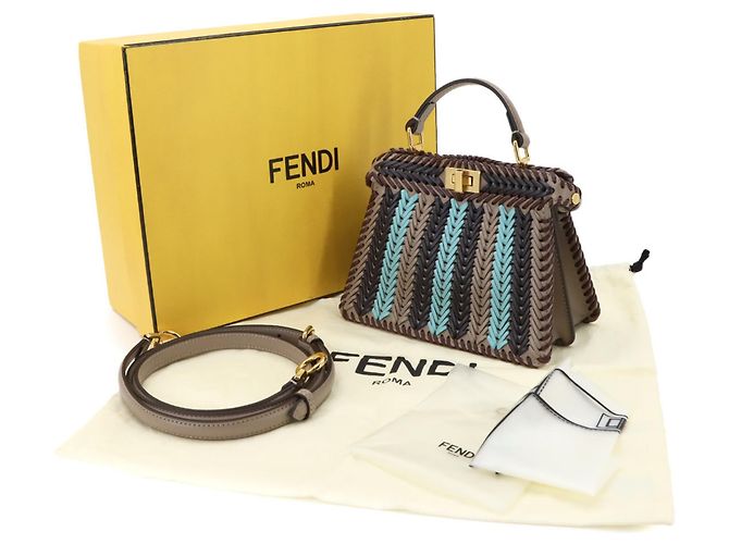 Borsa 2-Way Fendi Peekaboo ISeeU Petite Marrone Blu Beige - vista 2
