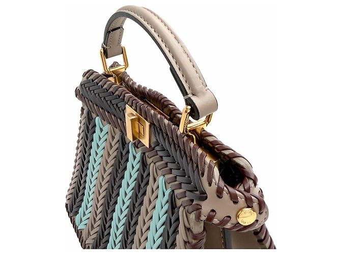 Borsa 2-Way Fendi Peekaboo ISeeU Petite Marrone Blu Beige - vista 6