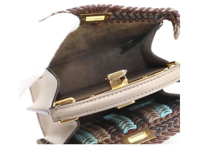Borsa 2-Way Fendi Peekaboo ISeeU Petite Marrone Blu Beige - vista 7