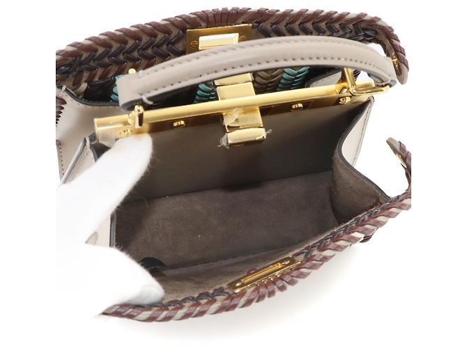 Borsa 2-Way Fendi Peekaboo ISeeU Petite Marrone Blu Beige - vista 8