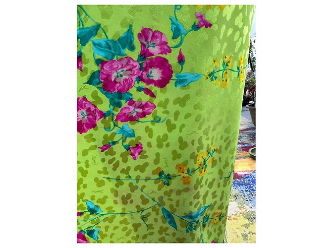 Yves Saint Laurent grünes geblümtes Maxikleid Pink Gelb - Ansicht 17