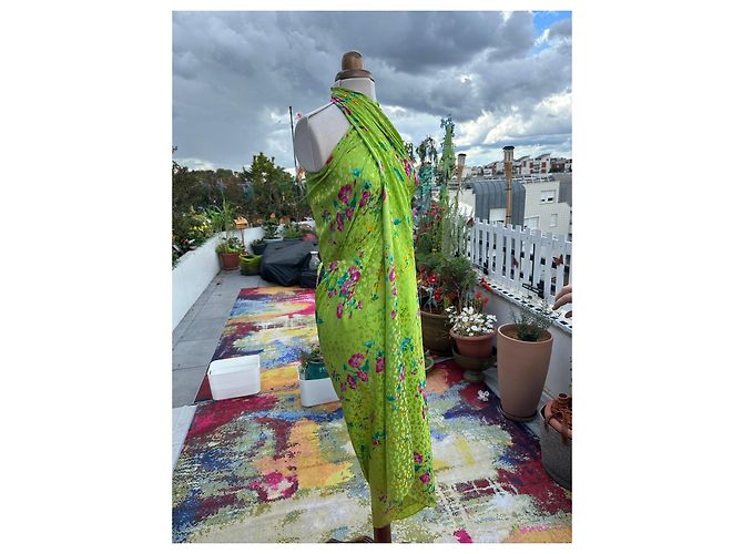 Yves Saint Laurent grünes geblümtes Maxikleid Pink Gelb - Ansicht 2