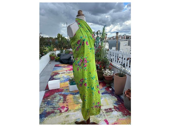 Yves Saint Laurent grünes geblümtes Maxikleid Pink Gelb - Ansicht 3