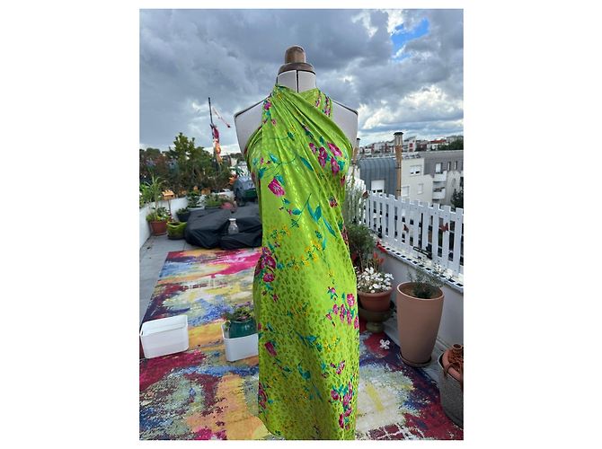 Yves Saint Laurent grünes geblümtes Maxikleid Pink Gelb - Ansicht 4