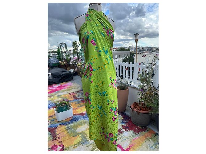 Yves Saint Laurent grünes geblümtes Maxikleid Pink Gelb - Ansicht 6
