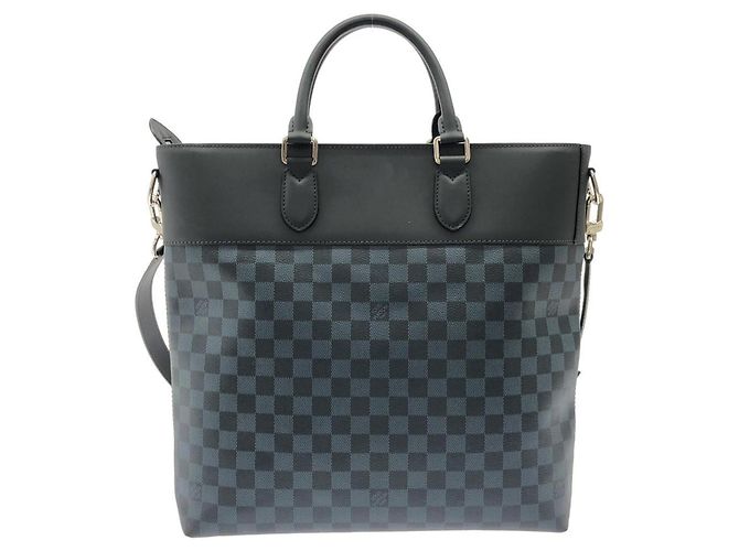 Borsa Louis Vuitton Damier Cobalt Newport Tote N41588 Nero Blu - vista 2