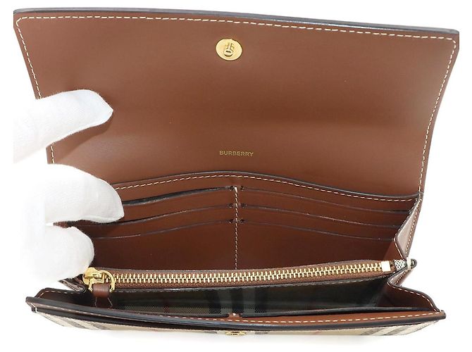 Burberry Nova Check Bi-fold Long Wallet Brown Beige - view 6