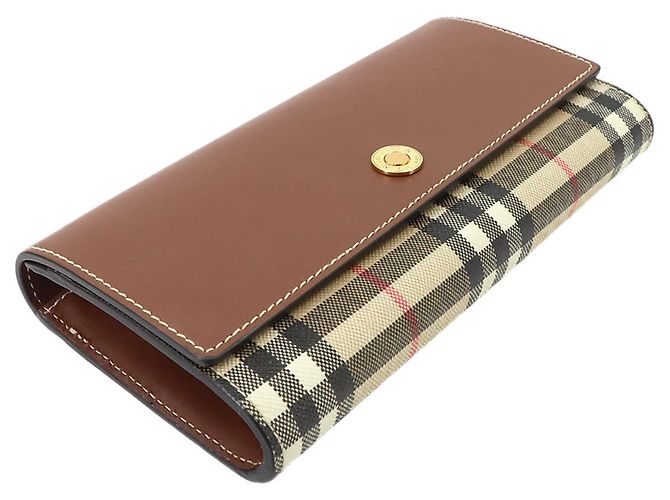 Burberry Nova Check Bi-fold Long Wallet Brown Beige - view 3