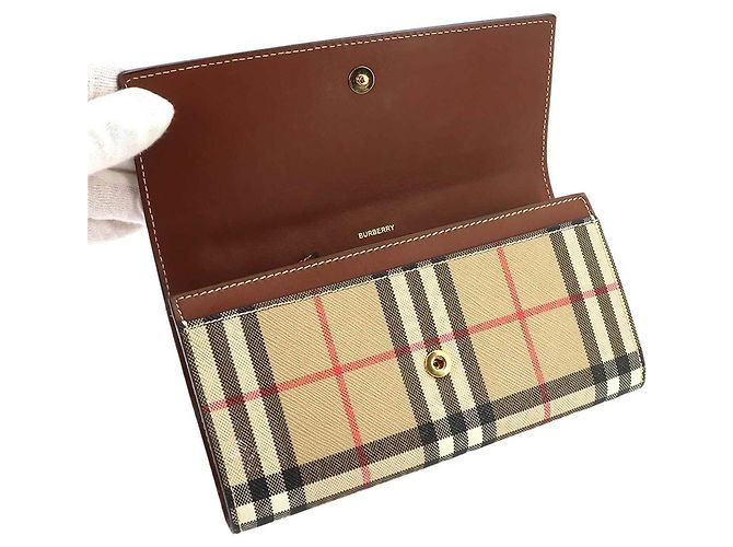 Burberry Nova Check Bi-fold Long Wallet Brown Beige - view 5