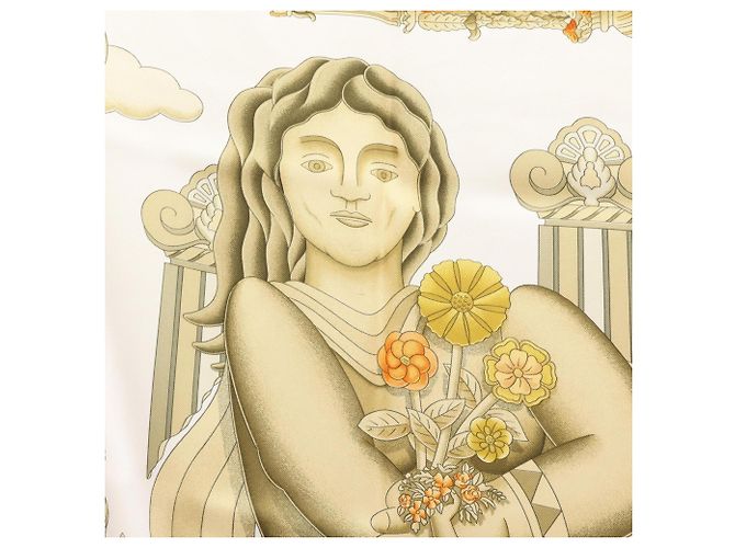 Hermès Hermes HERMES Carre 90 LE MATIN NEUF Schal Weiß Mehrfarben - Ansicht 6
