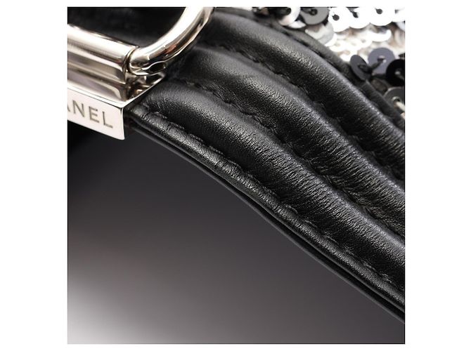 Chanel Boy Schultertasche mit Pailletten Schwarz Weiß - Ansicht 9
