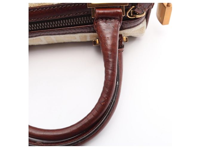 Fendi Zucca Tote Bag Leder und Stoff Braun Beige Weiß - Ansicht 11