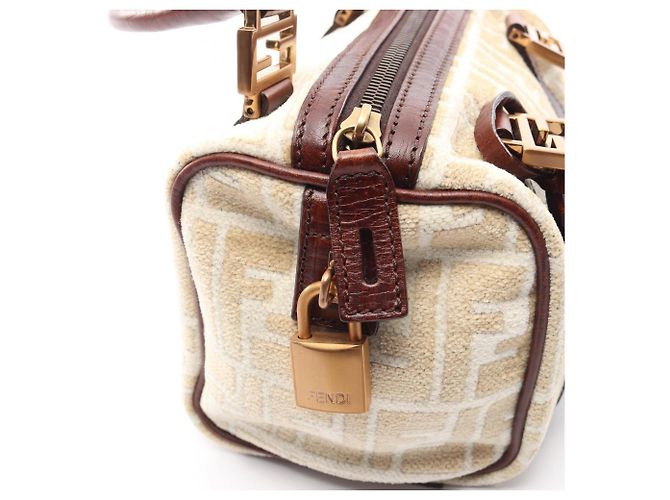 Fendi Zucca Tote Bag Leder und Stoff Braun Beige Weiß - Ansicht 12