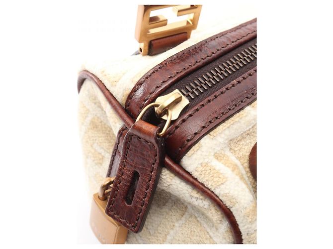 Fendi Zucca Tote Bag Leder und Stoff Braun Beige Weiß - Ansicht 13