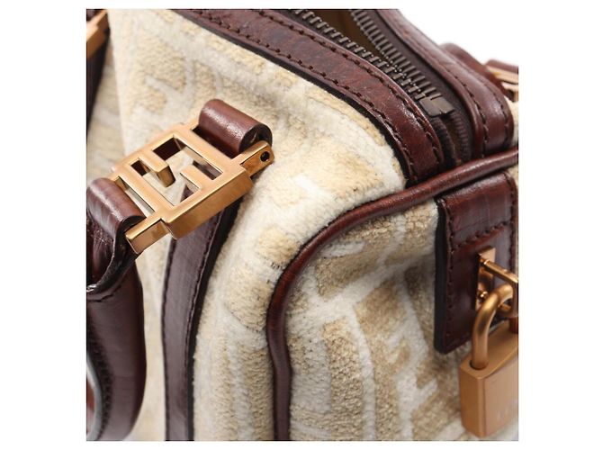 Fendi Zucca Tote Bag Leder und Stoff Braun Beige Weiß - Ansicht 14