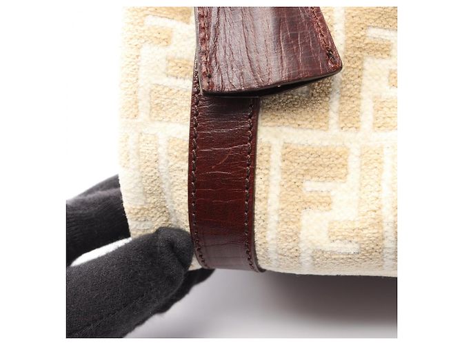 Fendi Zucca Tote Bag Leder und Stoff Braun Beige Weiß - Ansicht 15