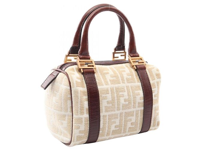 Fendi Zucca Tote Bag Leder und Stoff Braun Beige Weiß - Ansicht 2