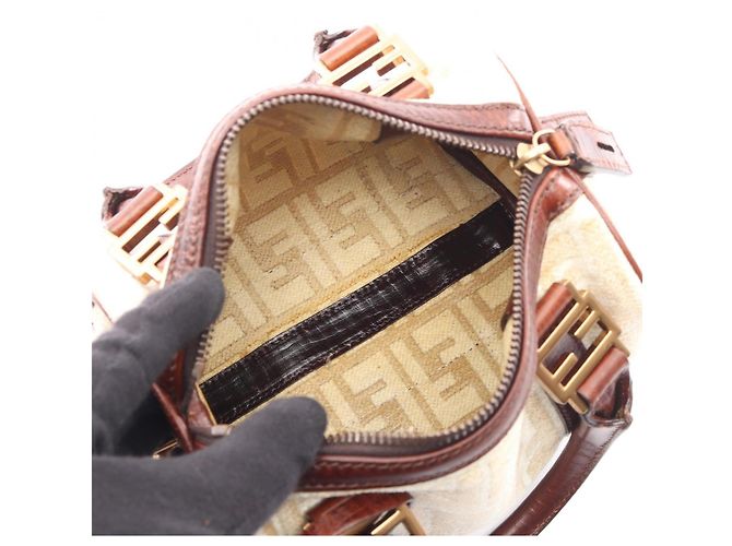 Fendi Zucca Tote Bag Leder und Stoff Braun Beige Weiß - Ansicht 3