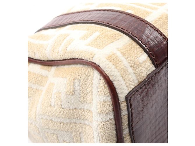 Fendi Zucca Tote Bag Leder und Stoff Braun Beige Weiß - Ansicht 5