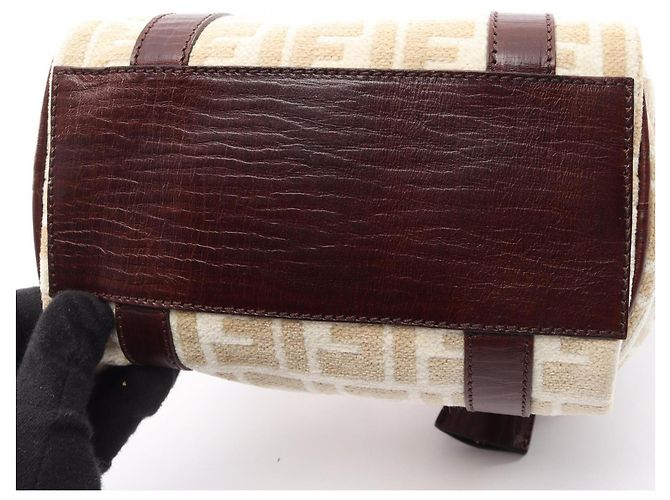 Fendi Zucca Tote Bag Leder und Stoff Braun Beige Weiß - Ansicht 6