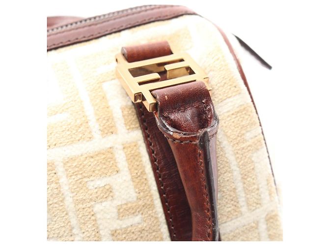 Fendi Zucca Tote Bag Leder und Stoff Braun Beige Weiß - Ansicht 8