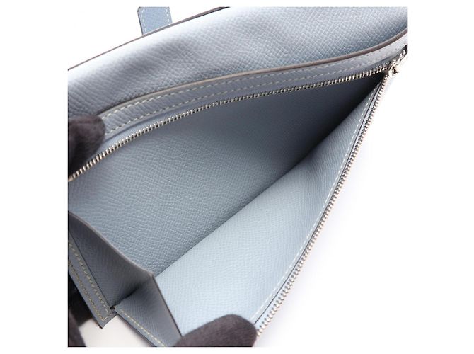 Hermès Portafoglio lungo bi-fold Hermes Bearn Soufflé Blue Lin Giallo - vista 6
