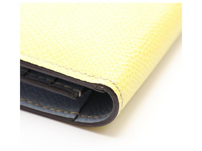 Hermès Portafoglio lungo bi-fold Hermes Bearn Soufflé Blue Lin Giallo - vista 7