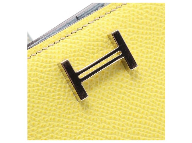 Hermès Portafoglio lungo bi-fold Hermes Bearn Soufflé Blue Lin Giallo - vista 8