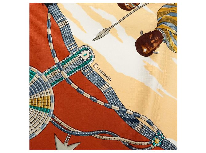 Foulard di seta Hermès Brown Perles Du Kenya 90 Marrone - vista 4