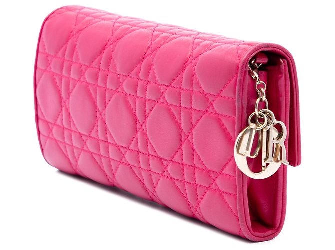 Autre Marque Portafoglio con catena Lady Dior in pelle d'agnello Cannage rosa Dior - vista 2