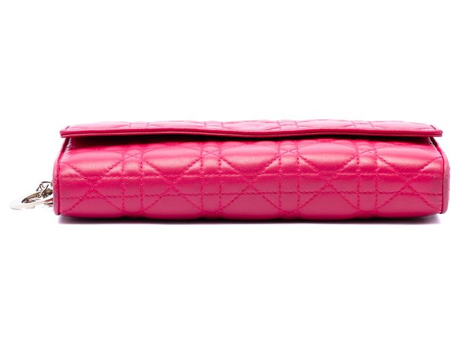 Autre Marque Portafoglio con catena Lady Dior in pelle d'agnello Cannage rosa Dior - vista 3