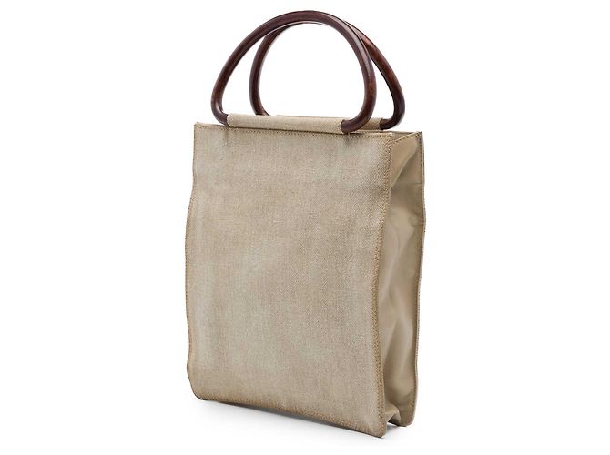 Tote Chanel Beige CC Canvas com alças de madeira Bege - vista 2