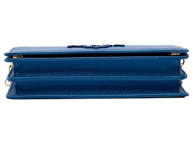Portafoglio con catena Prada Blue Saffiano Lux Monochrome - vista 3