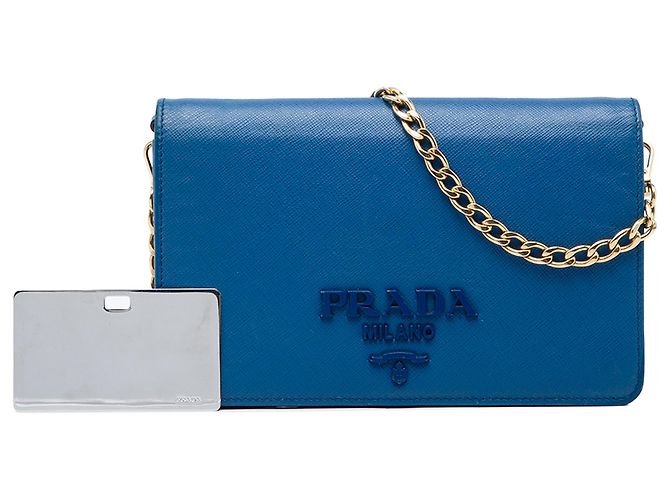 Portafoglio con catena Prada Blue Saffiano Lux Monochrome - vista 6