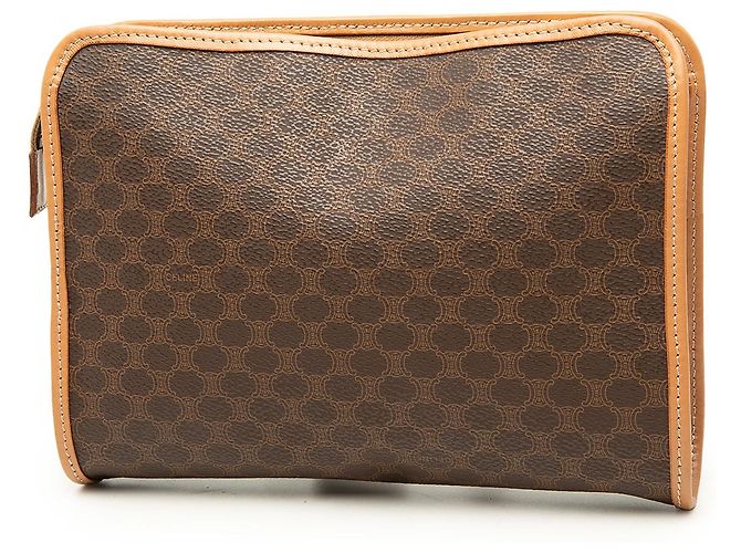 Céline Clutch Celine Brown Macadam Coated Canvas Marrone - vista 2