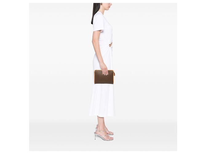 Céline Clutch Celine Brown Macadam Coated Canvas Marrone - vista 6