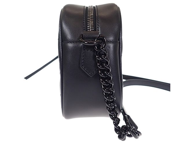 Gucci Mini Borsa a Tracolla Monocromatica in Pelle Matelassé GG Marmont Nera Nero - vista 4