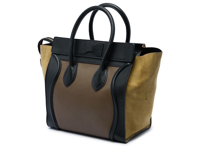 Céline Celine Mini Luggage Tote in pelle di vitello tricolore e camoscio marrone - vista 2