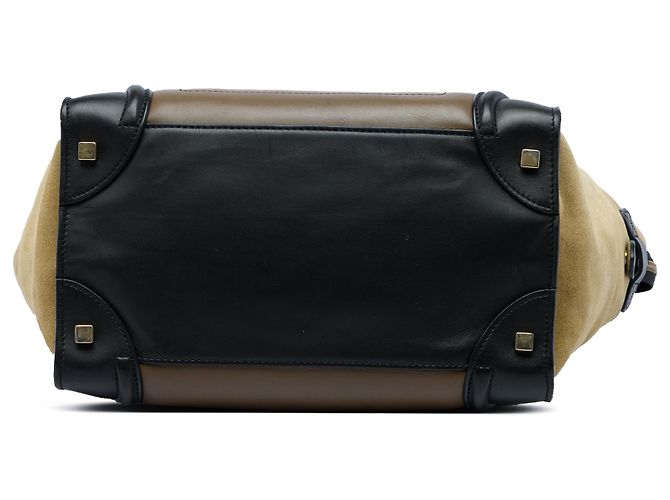 Céline Celine Mini Luggage Tote in pelle di vitello tricolore e camoscio marrone - vista 3
