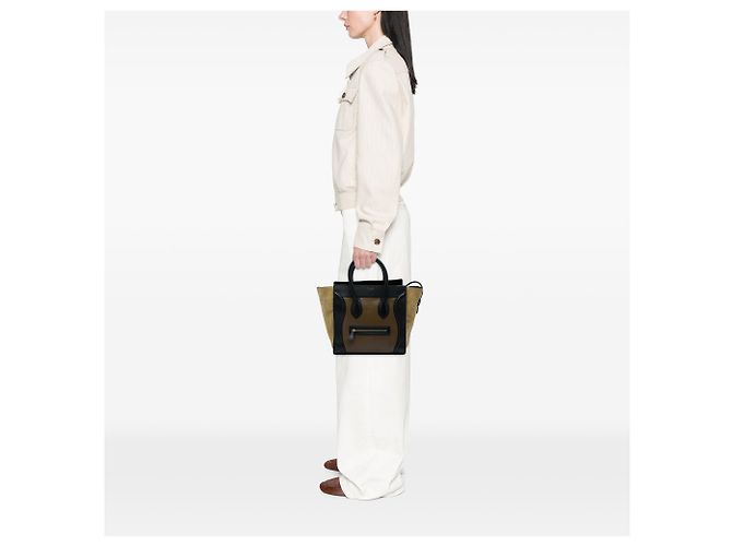 Céline Celine Mini Luggage Tote in pelle di vitello tricolore e camoscio marrone - vista 6